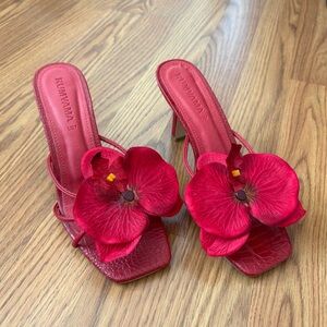 Leather red orchid heels